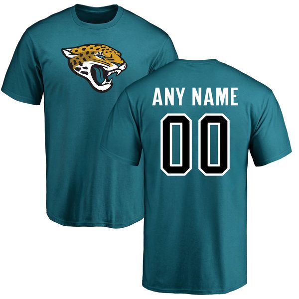 Men Jacksonville Jaguars Pro Line Teal Custom Name and Number Logo NFL T-Shirt